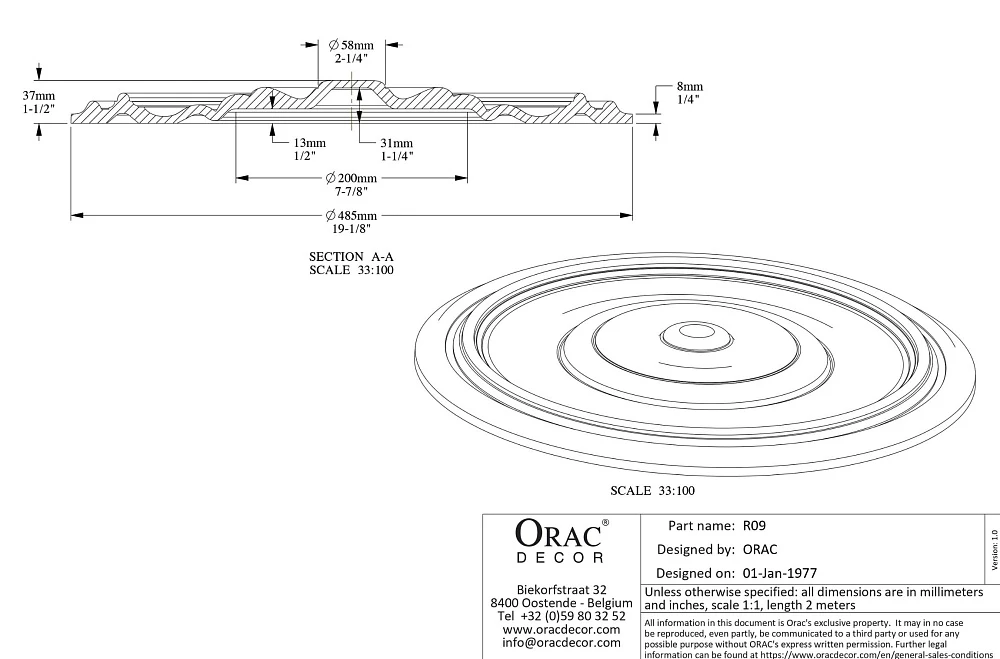 Розетка Orac Decor R09 потолочная D485x37